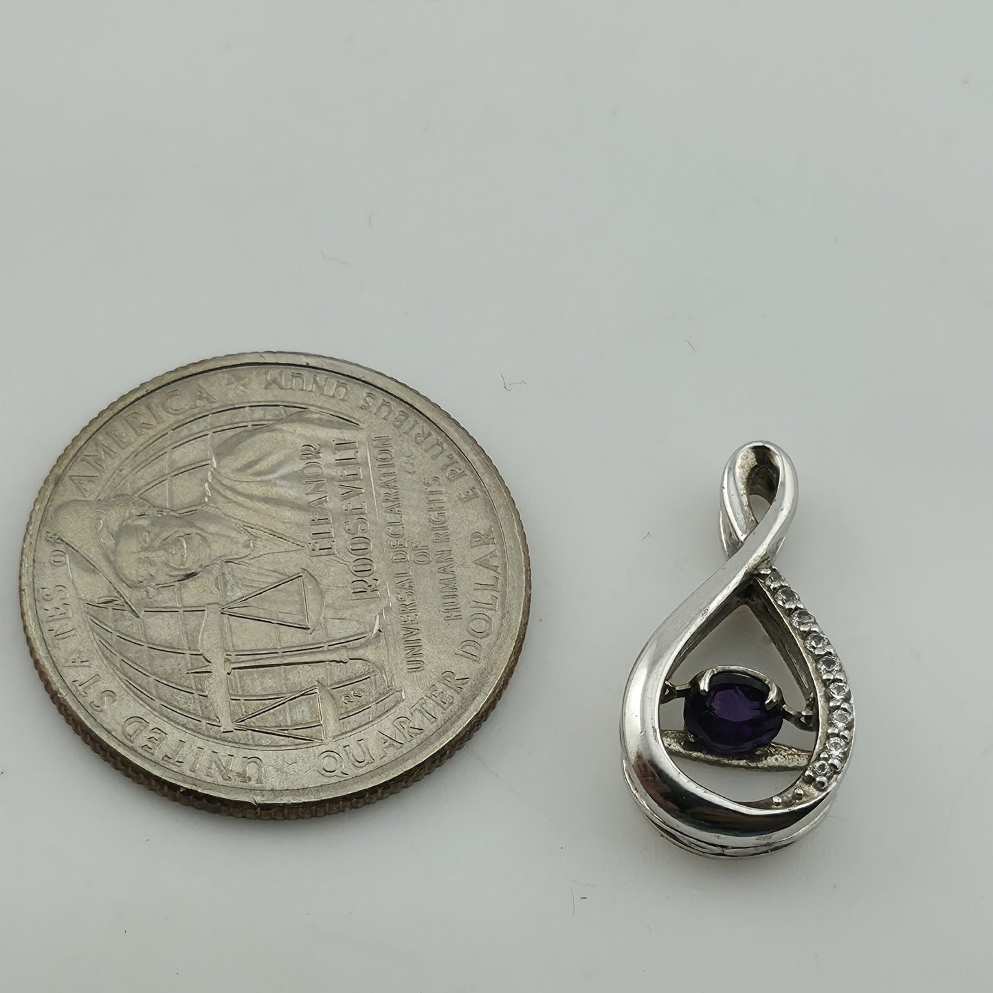 Sterling Silver 925 Purple Stone Teardrop Pendant CZ Accent SAI Modern