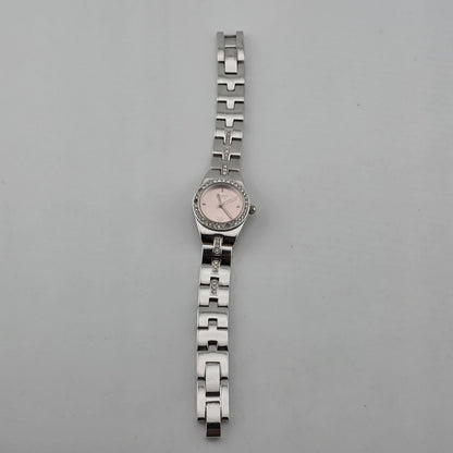 Vintage Roxy RX1090 Pink Dial Rhinestone Quartz Watch Womens Stainless Steel