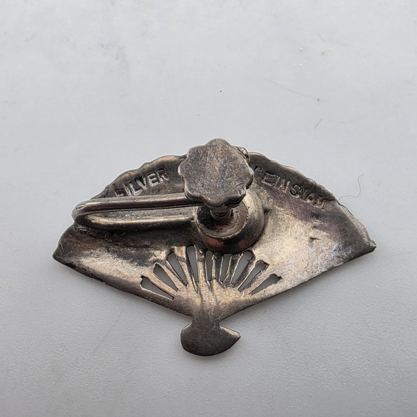 Vintage Siam Sterling Silver Niello Fan Screw Back Earrings Made In Siam Thai