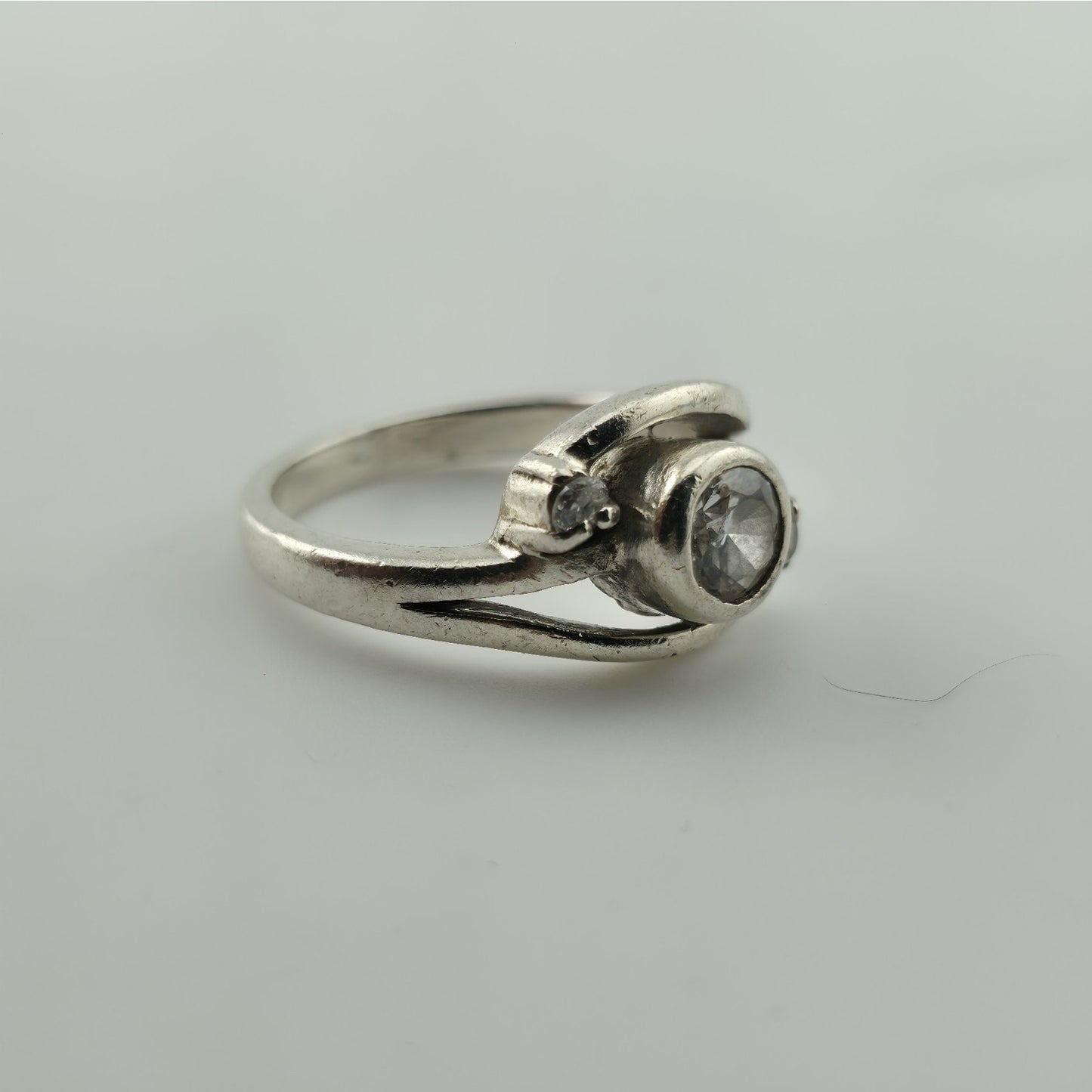Sterling Silver CZ Ring Size 7 Swirl Design Clear Cubic Zirconia Statement Ring