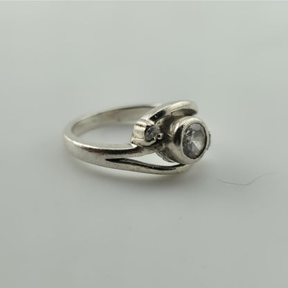 Sterling Silver CZ Ring Size 7 Swirl Design Clear Cubic Zirconia Statement Ring