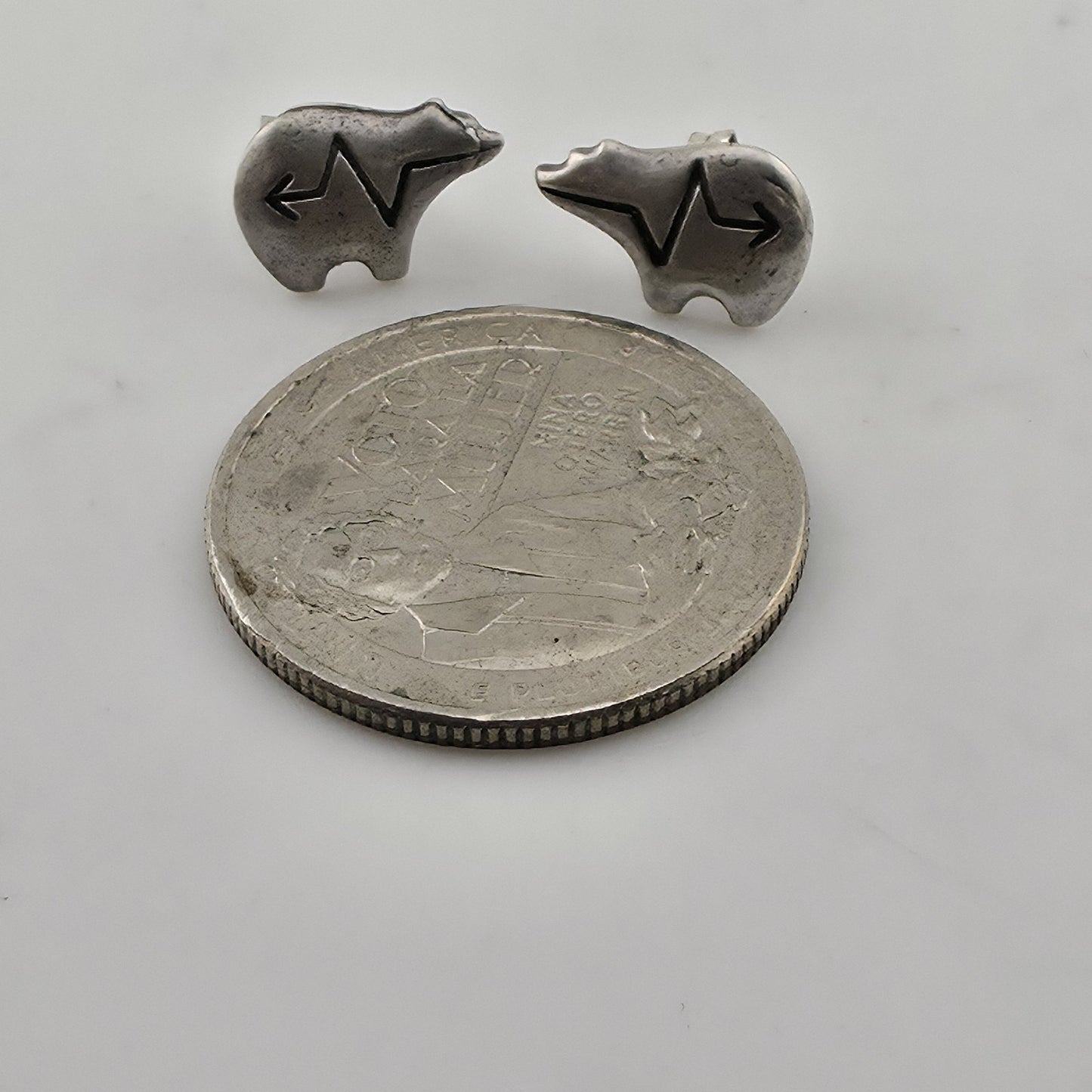 Vintage 925 Sterling Silver Bear Stud Earrings Southwest Native Animal Totem