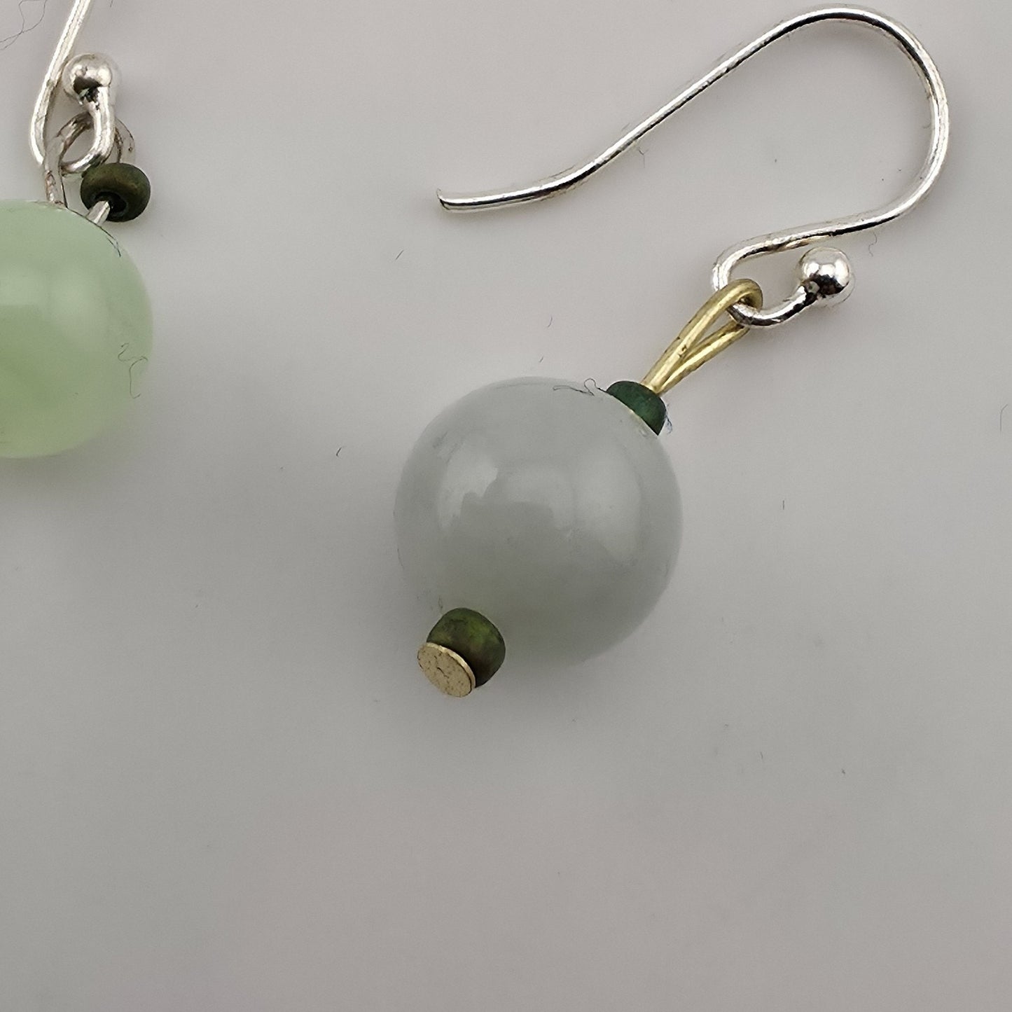 Mismatched Stone Bead Earrings Green Blue Dangle Silver Tone Boho Jewelry