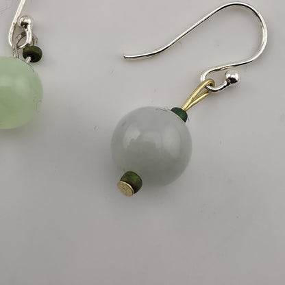 Mismatched Stone Bead Earrings Green Blue Dangle Silver Tone Boho Jewelry
