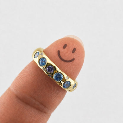 18K gold plated sterling silver adjustable ring with blue purple zircon stones