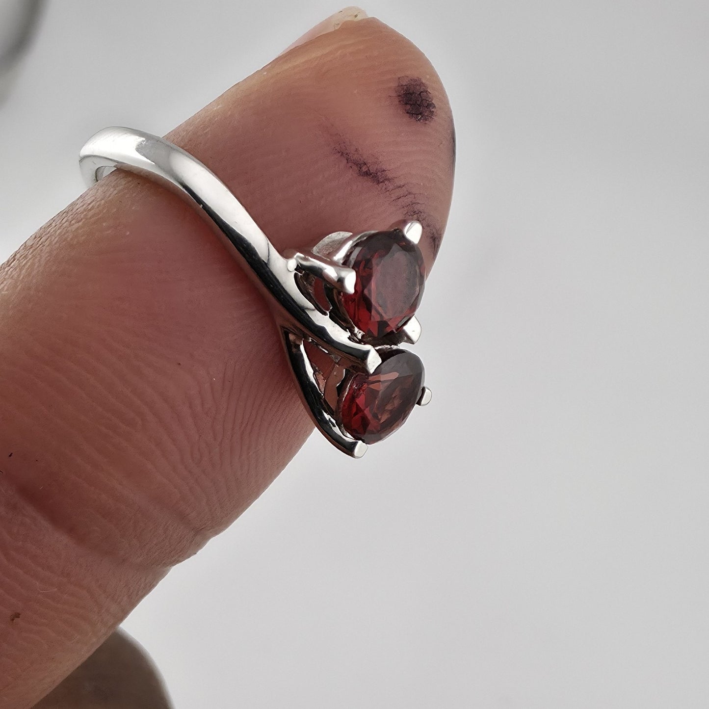 Sterling Silver Garnet Ring Two Stone Bypass Ring Minimalist Gemstone Ring Jewel