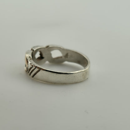 925 Sterling Silver 18K Gold Cuban Link Ring Sz 6.5 Two Tone Chain Band Unisex