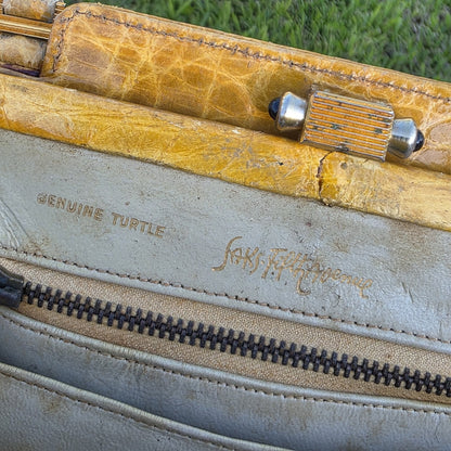 Vintage Saks Fifth Avenue Yellow Exotic Leather Handbag 1950s France Mid Century