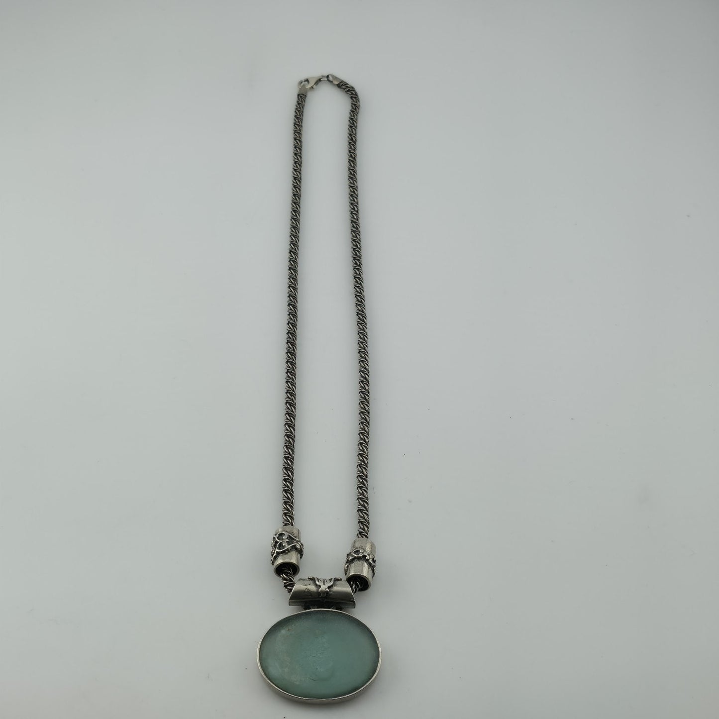 Sterling Silver Necklace 16" Ancient Roman Byzantine Empire Glass Pendant 44.7g