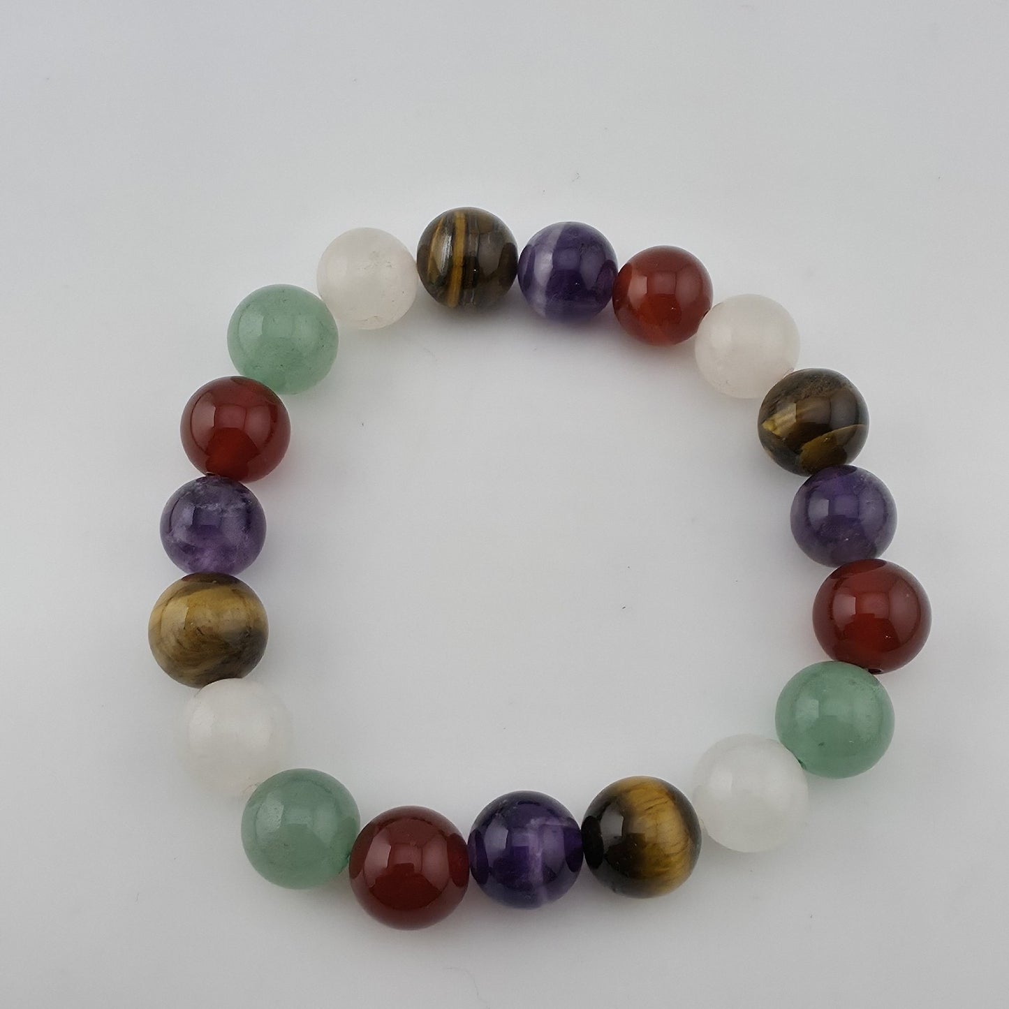 Multi Gemstone Beaded Stretch Bracelet Amethyst Tiger’s Eye Quartz 6.25"