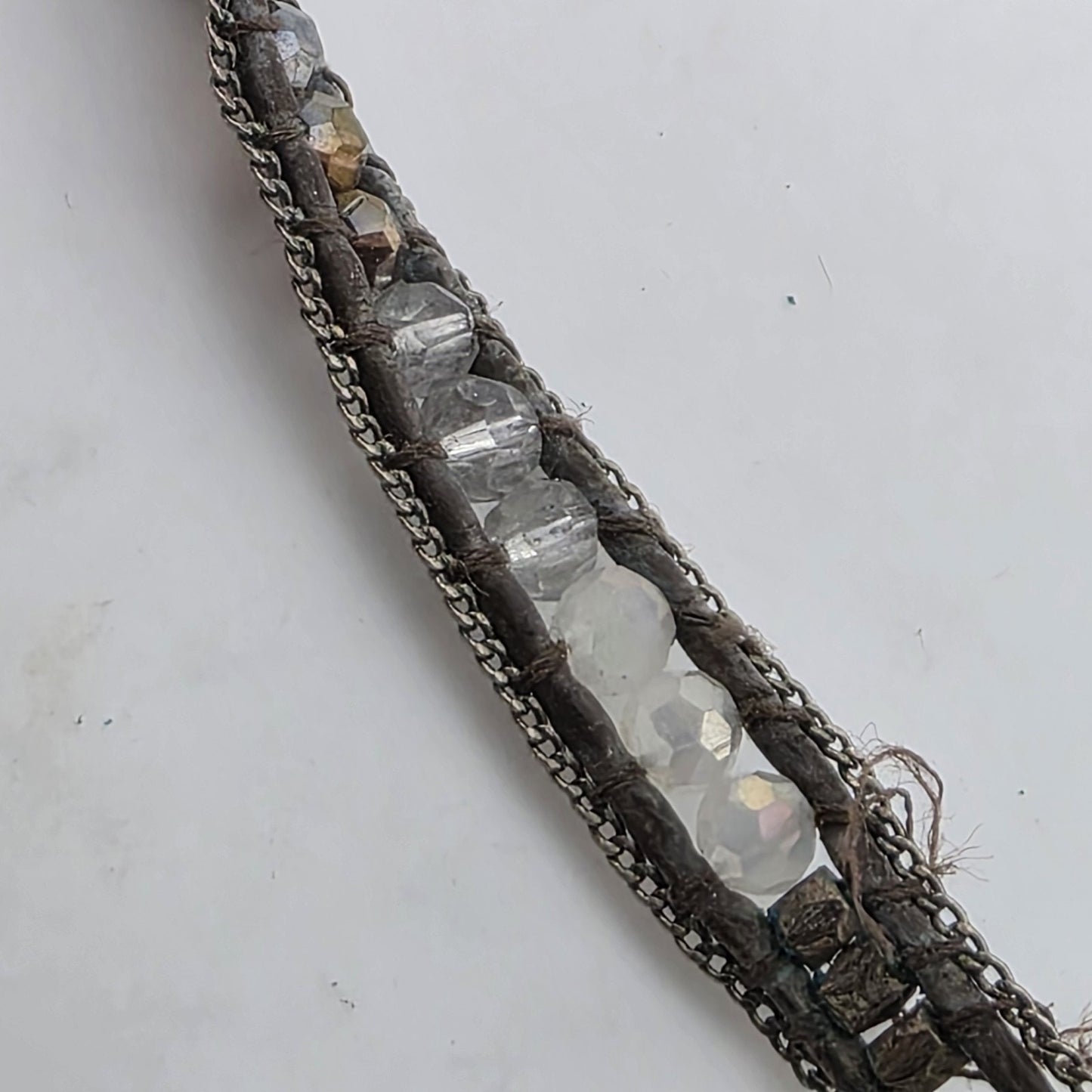 Nakamol Woven Hematite Quartz Bead Necklace / Wrap Bracelet Brown 35”
