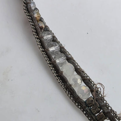 Nakamol Woven Hematite Quartz Bead Necklace / Wrap Bracelet Brown 35”