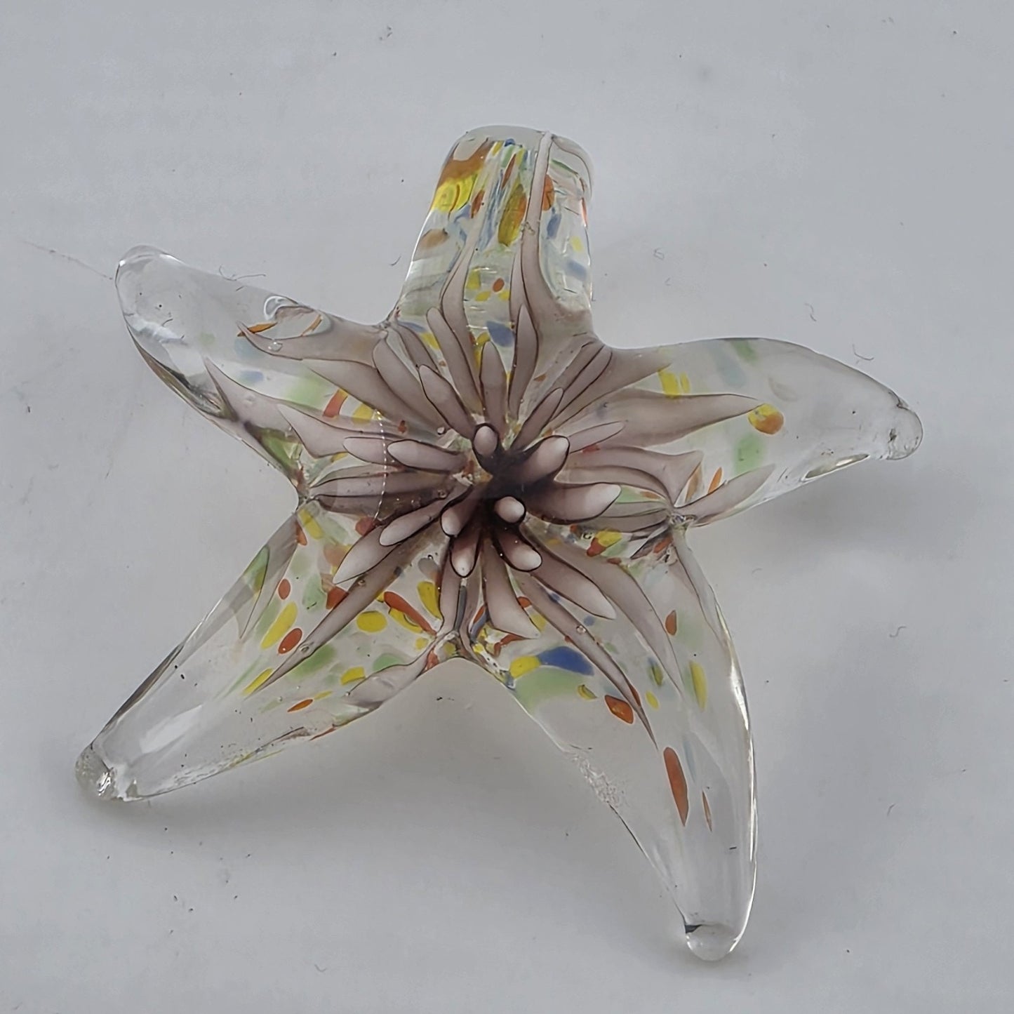 Art Glass Starfish Pendant Clear Multicolor Hand Blown Glass Decor Jewelry