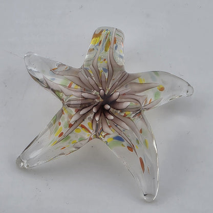 Art Glass Starfish Pendant Clear Multicolor Hand Blown Glass Decor Jewelry