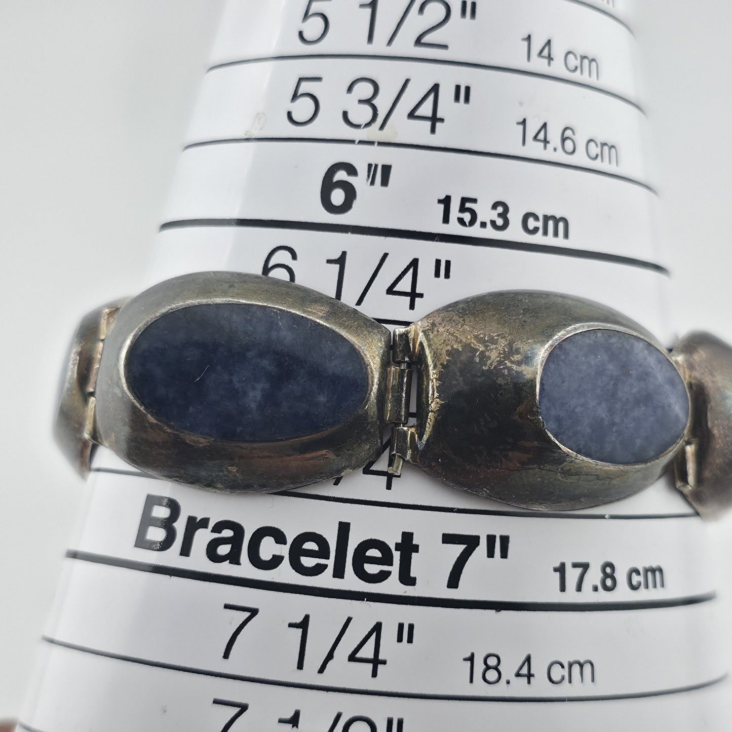 Vintage Taxco Mexico 925 Sterling Silver Blue Sodalite Link Bracelet 6.75 Signed