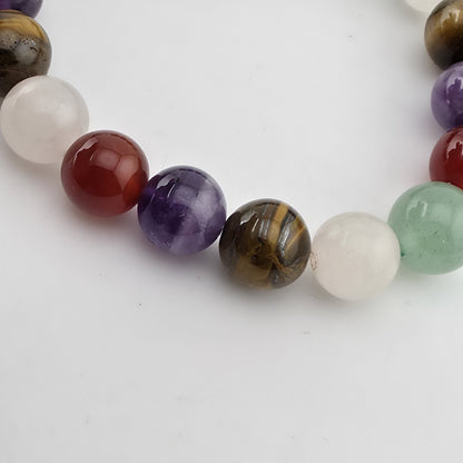 Multi Gemstone Beaded Stretch Bracelet Amethyst Tiger’s Eye Quartz 6.25"