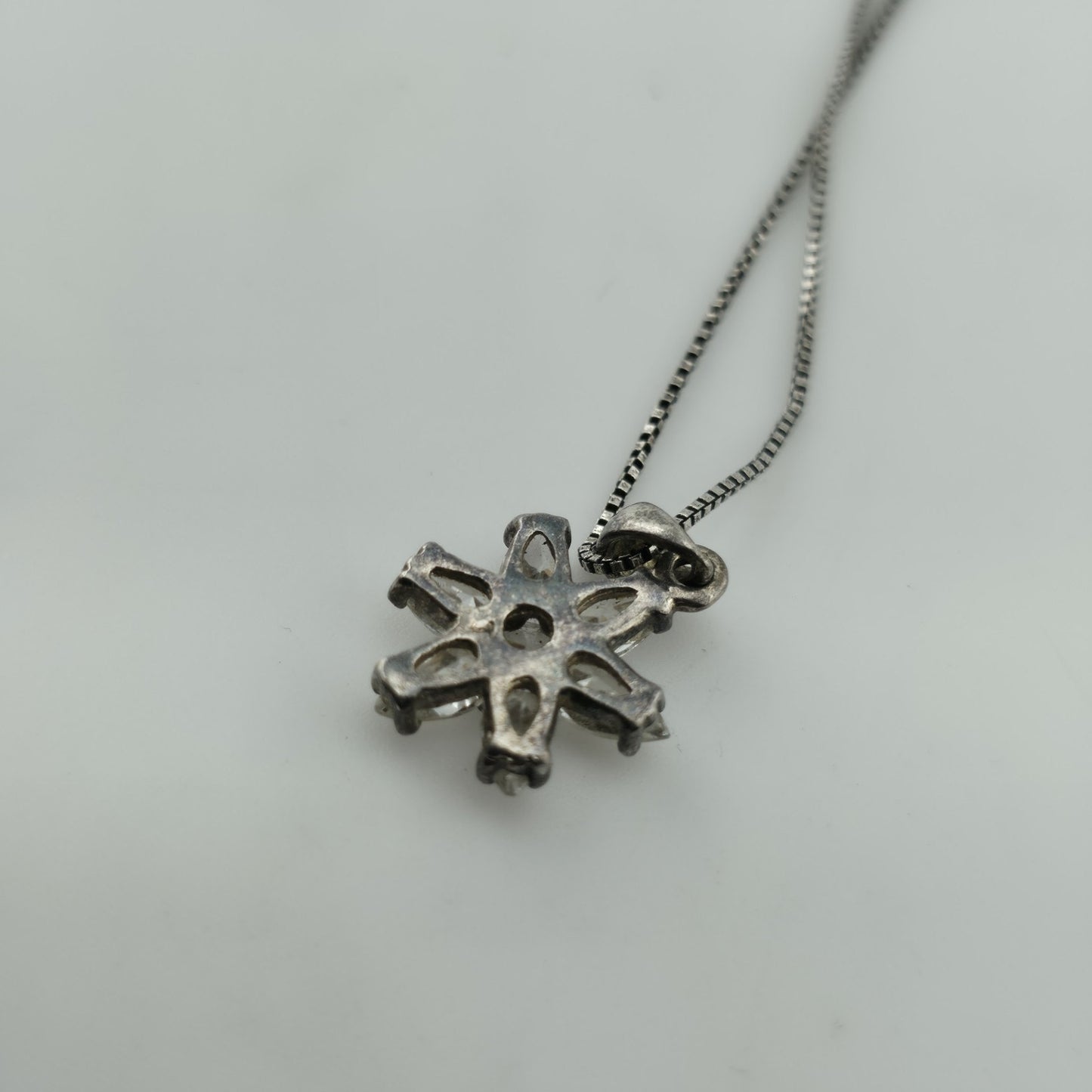 Sterling Silver 925 CZ Flower Pendant Necklace 18” Dainty Box Chain