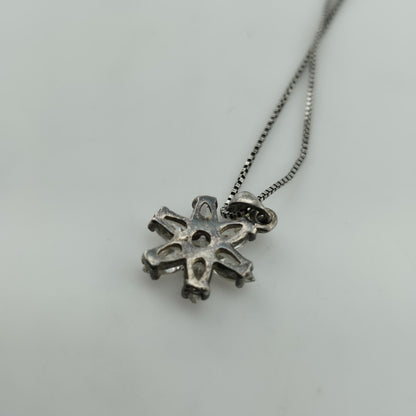 Sterling Silver 925 CZ Flower Pendant Necklace 18” Dainty Box Chain