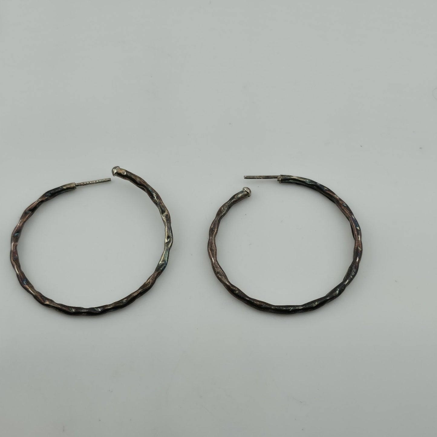 925 Sterling Silver Hammered Hoop Earrings 47mm Mexican Huggie Hoops Vintage