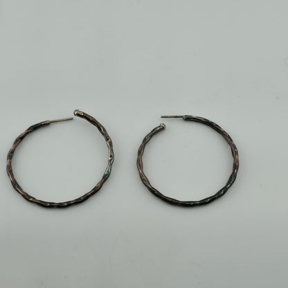 925 Sterling Silver Hammered Hoop Earrings 47mm Mexican Huggie Hoops Vintage