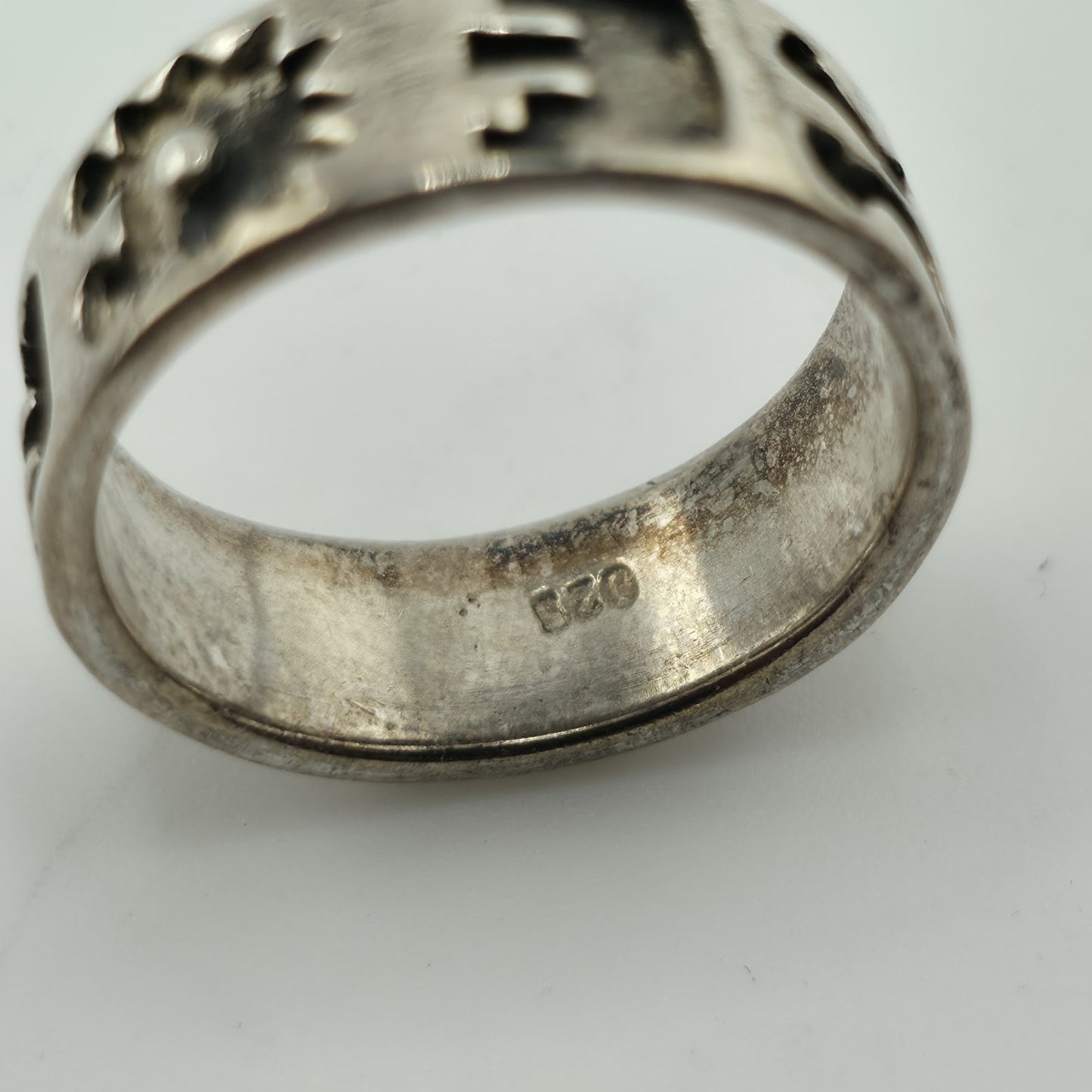 Vintage Sterling Silver 925 Native Style Story Ring Sz 6 Pictogram Band Abstract