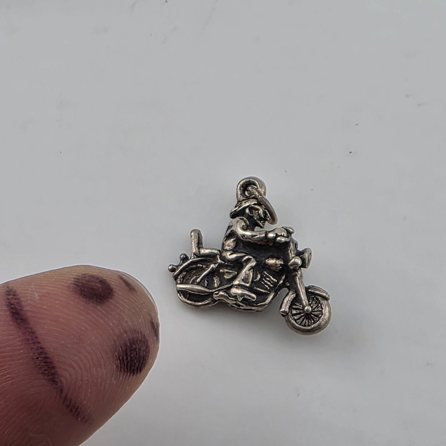 Vintage 925 sterling silver biker motorcycle charm pendant detailed rider design from 305gems.com