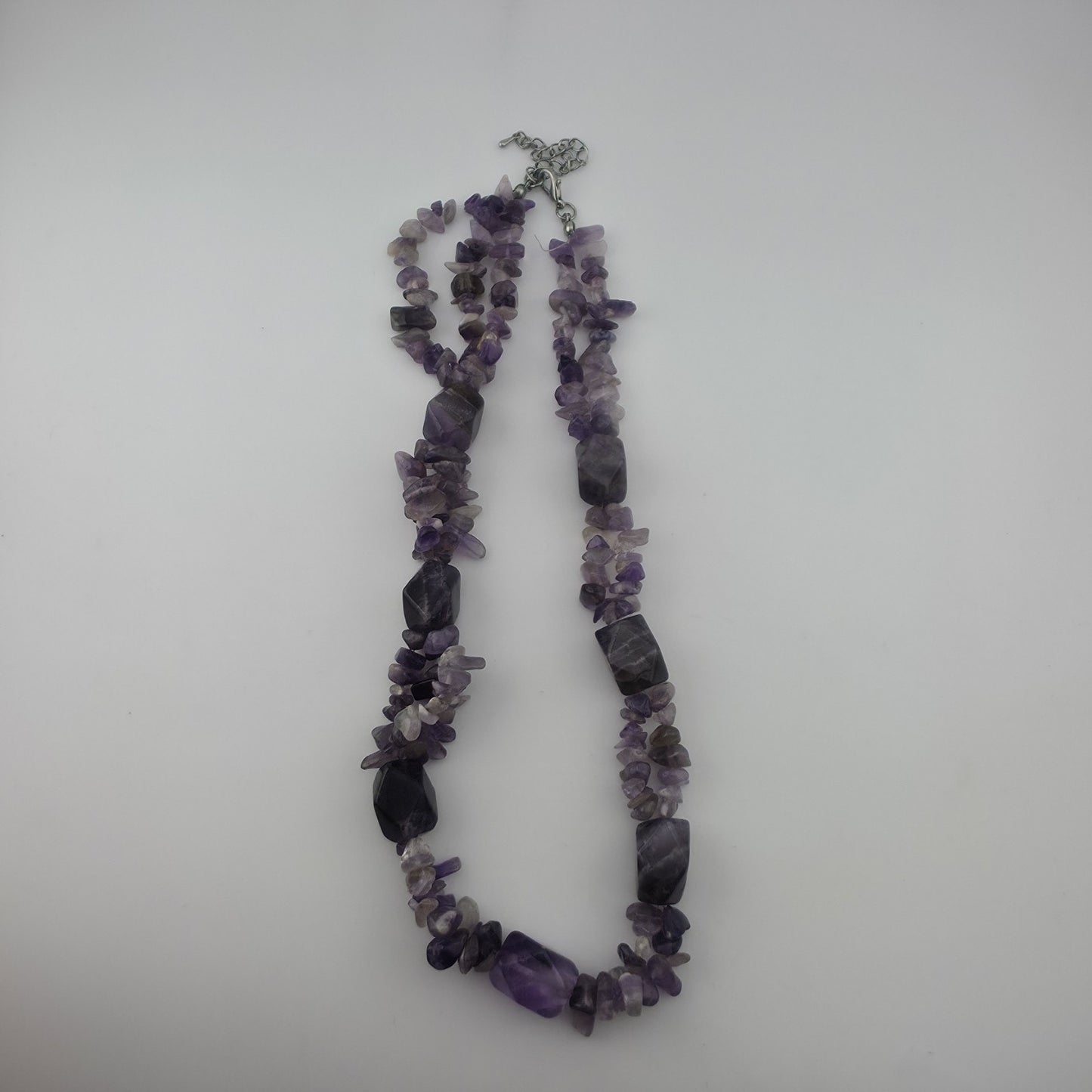Purple Amethyst Multiple Strand Chip Necklace 20" Toggle Clasp Statement Piece