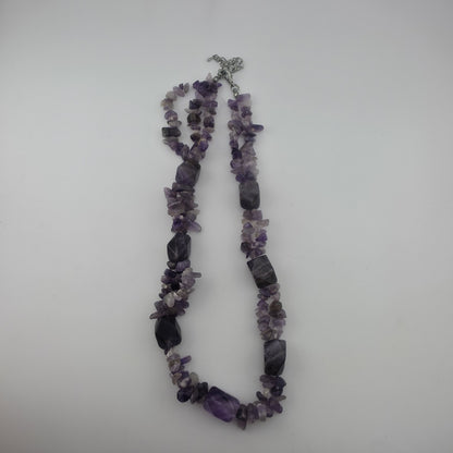 Purple Amethyst Multiple Strand Chip Necklace 20" Toggle Clasp Statement Piece