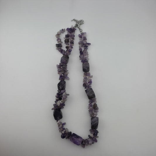 Purple Amethyst Multiple Strand Chip Necklace 20" Toggle Clasp Statement Piece