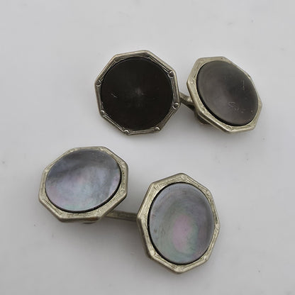 Vintage Silver Plated Octagon Cufflinks Formal Mens Jewelry
