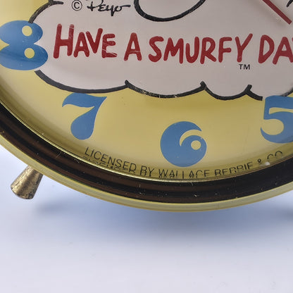 Smurf Double Bell Alarm Clock Bradley Time Blue Yellow Tested Runs Vintage