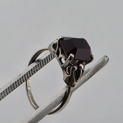Vintage Sterling Silver Ring SARAH COVENTRY Emerald-Cut Garnet Solitaire 7.75