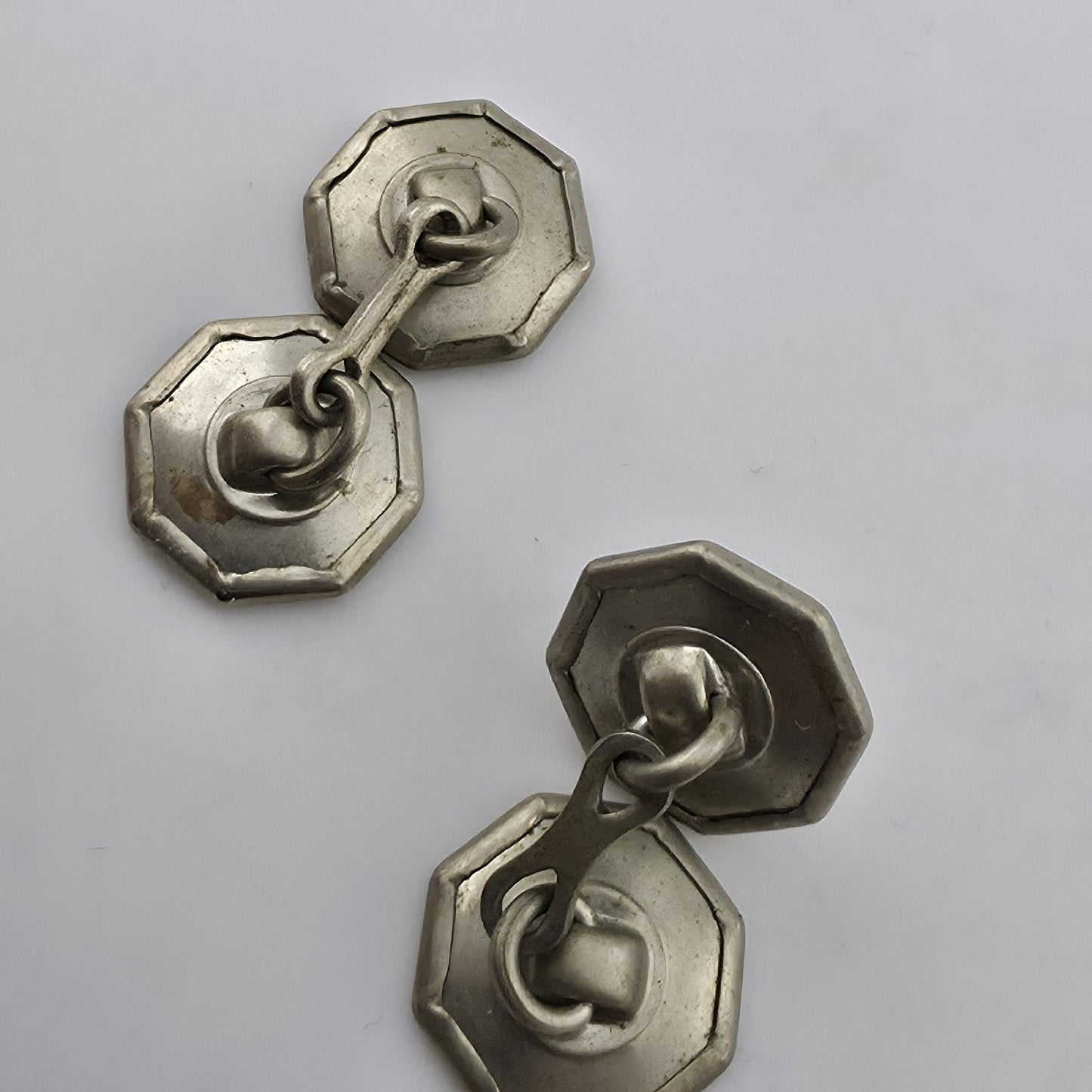 Vintage Silver Plated Octagon Cufflinks Formal Mens Jewelry