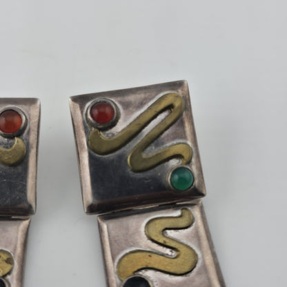 Vintage Taxco Mexico 925 Sterling Silver Modernist Snake Dangle Earrings Mcm
