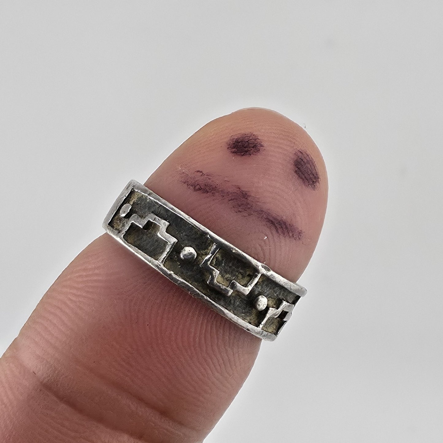 Vintage Sterling Silver Southwestern Band Ring Geometric Pattern Size 5 Jewelry