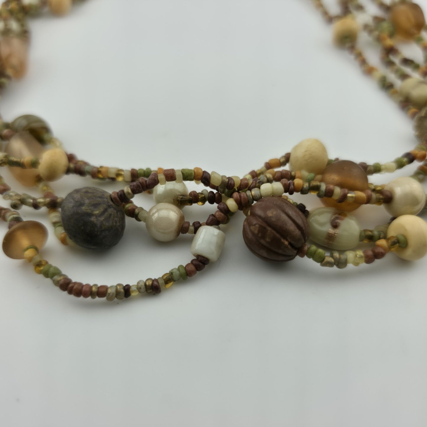 Necklace Artisan Mix Media Beaded Art Glass Earthy Boho 30" 1950s Vintage