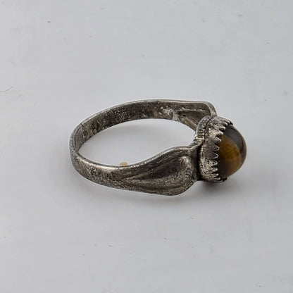 Vintage Native American Sterling Silver Tiger's Eye Ring Size 5.75 Crack in Band