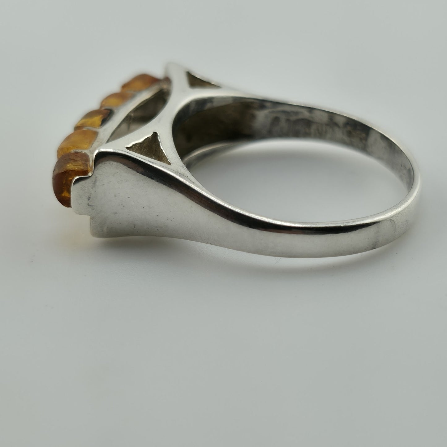 Vintage Baltic Amber Ring 925 Sterling Silver Poland Cognac Honey Sz 7.5