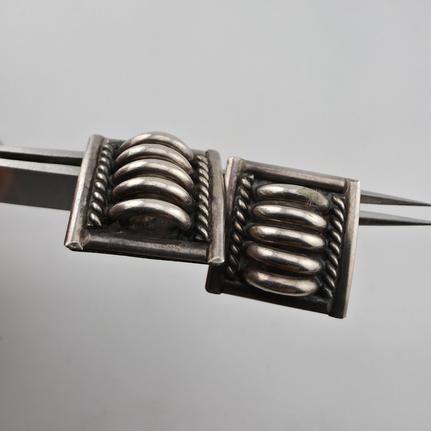 Priscilla Apache PA Sterling Silver Ribbed Cable Stud Earrings Southwest Navajo