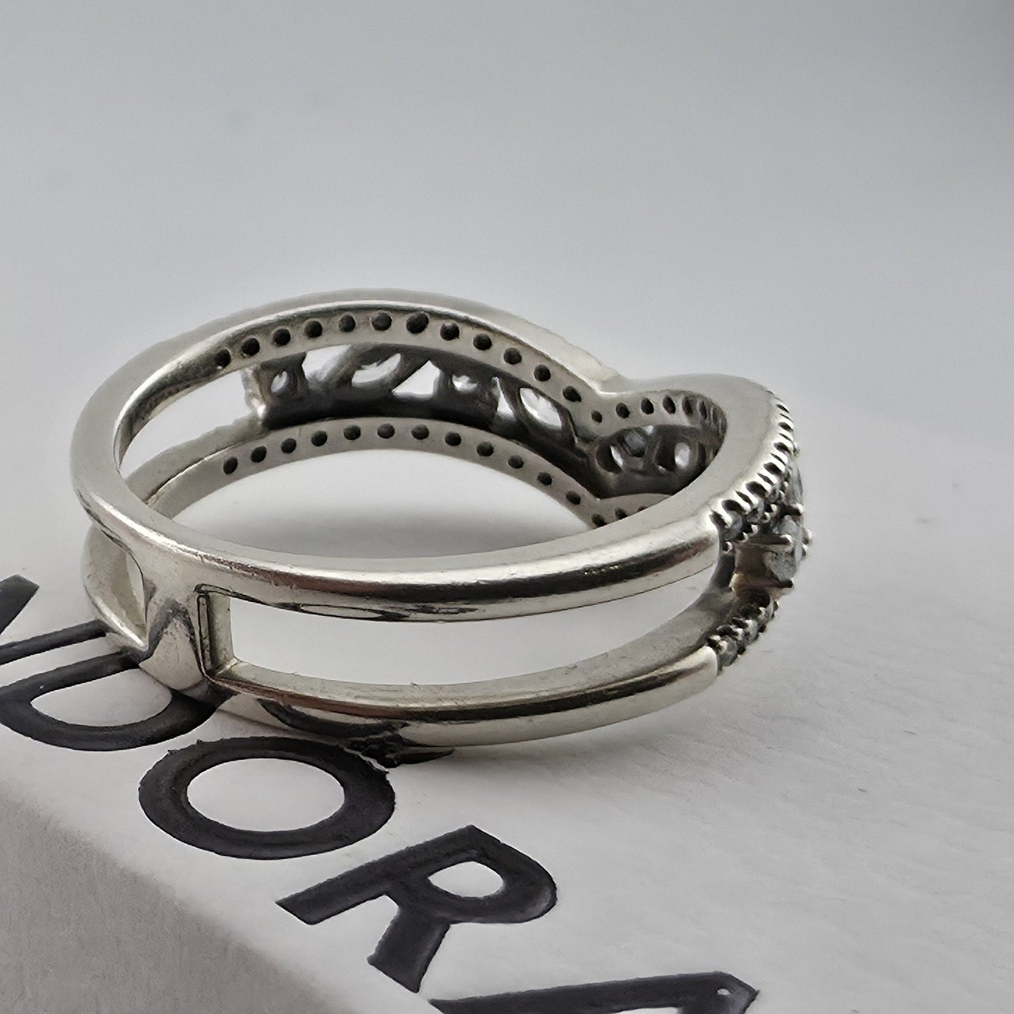 Pandora Sparkling Marquise Double Wishbone Ring Sterling Silver Size 8.5 Retired