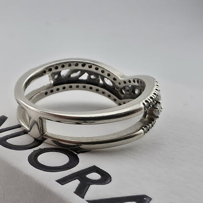 Pandora Sparkling Marquise Double Wishbone Ring Sterling Silver Size 8.5 Retired