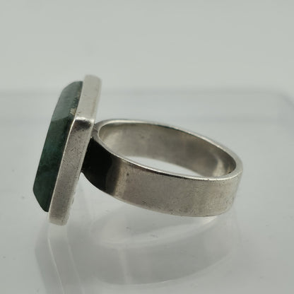 Vintage 950 Silver Green Stone Modernist Statement Ring Size 8.25