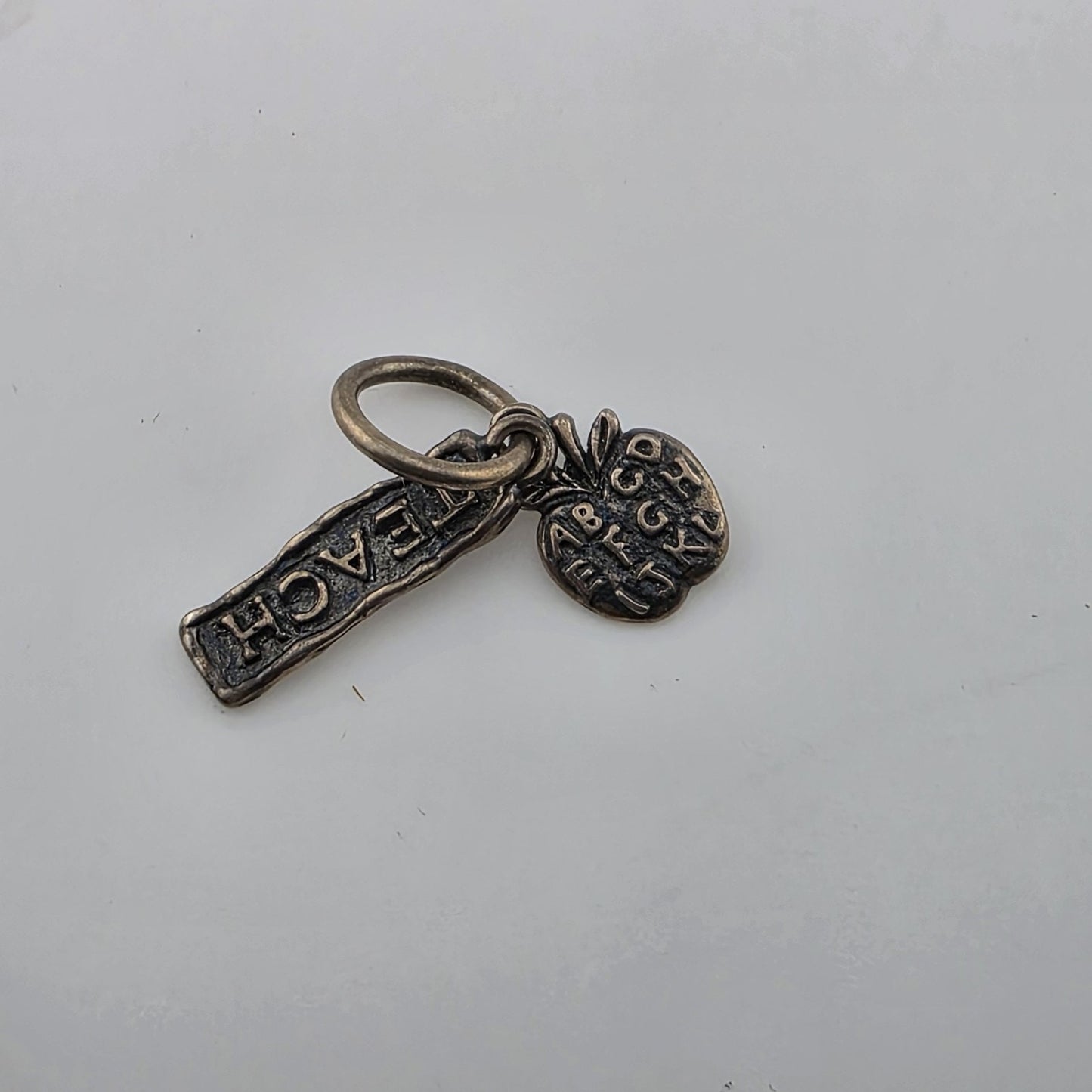 Worthy Vocations Teacher/Teach Charm Waxing Poetic Sterling Silver 925 Patina