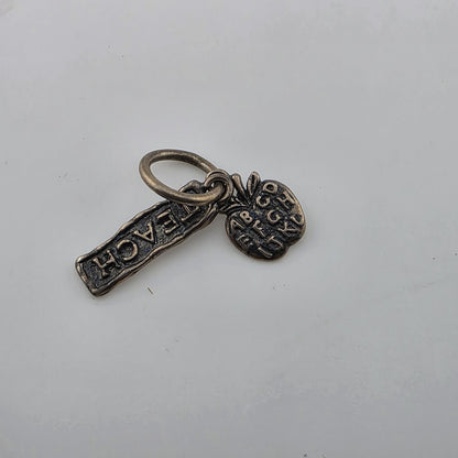 Worthy Vocations Teacher/Teach Charm Waxing Poetic Sterling Silver 925 Patina