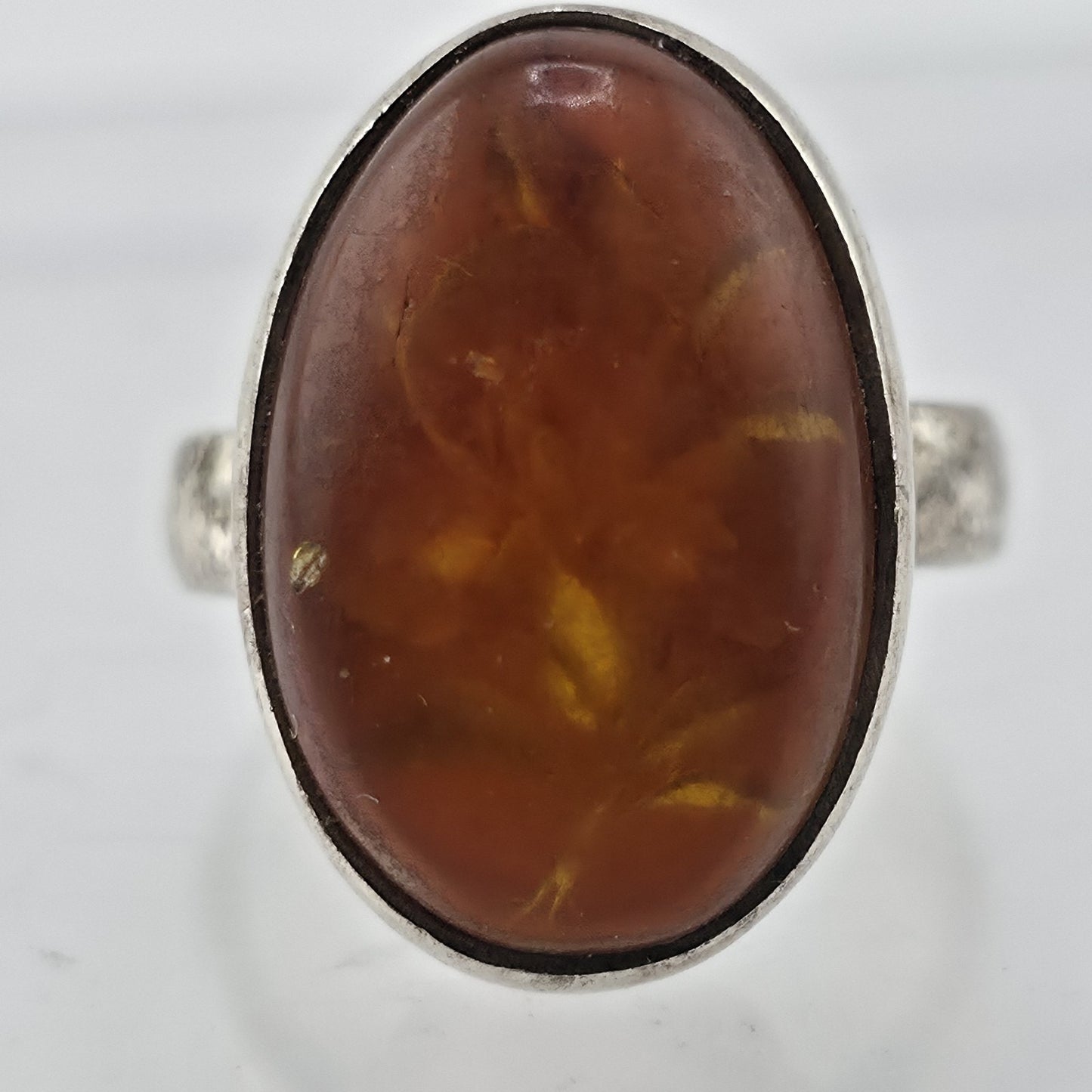 Polish Baltic Amber Reverse Carved Sterling Silver Ring 925 Size 8 Vintage