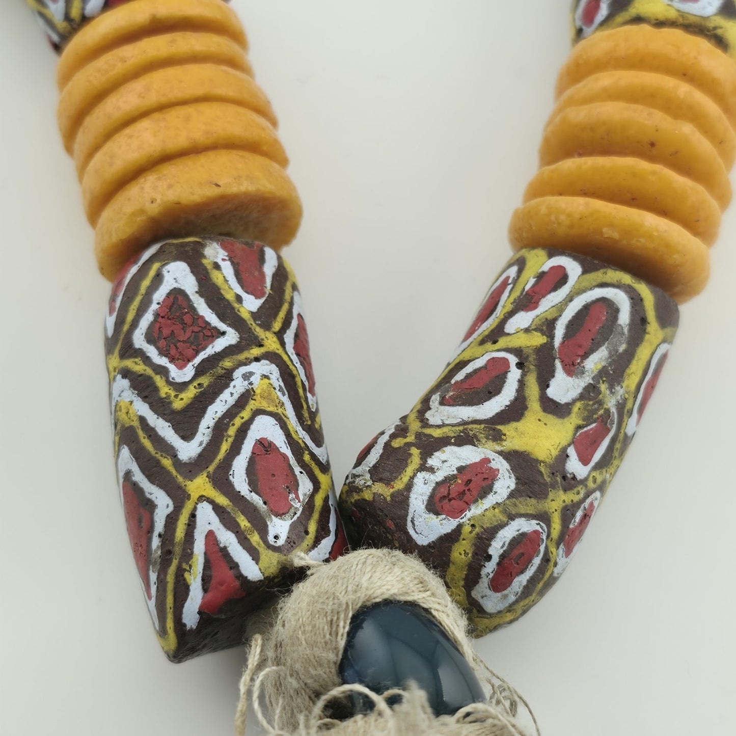 Handmade African Trade Bead & Lampwork Glass Pendant Necklace – 17" Drop Boho