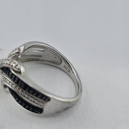 Sterling Silver Blue & Clear Stone Wave Ring Size 7 925 Statement Band