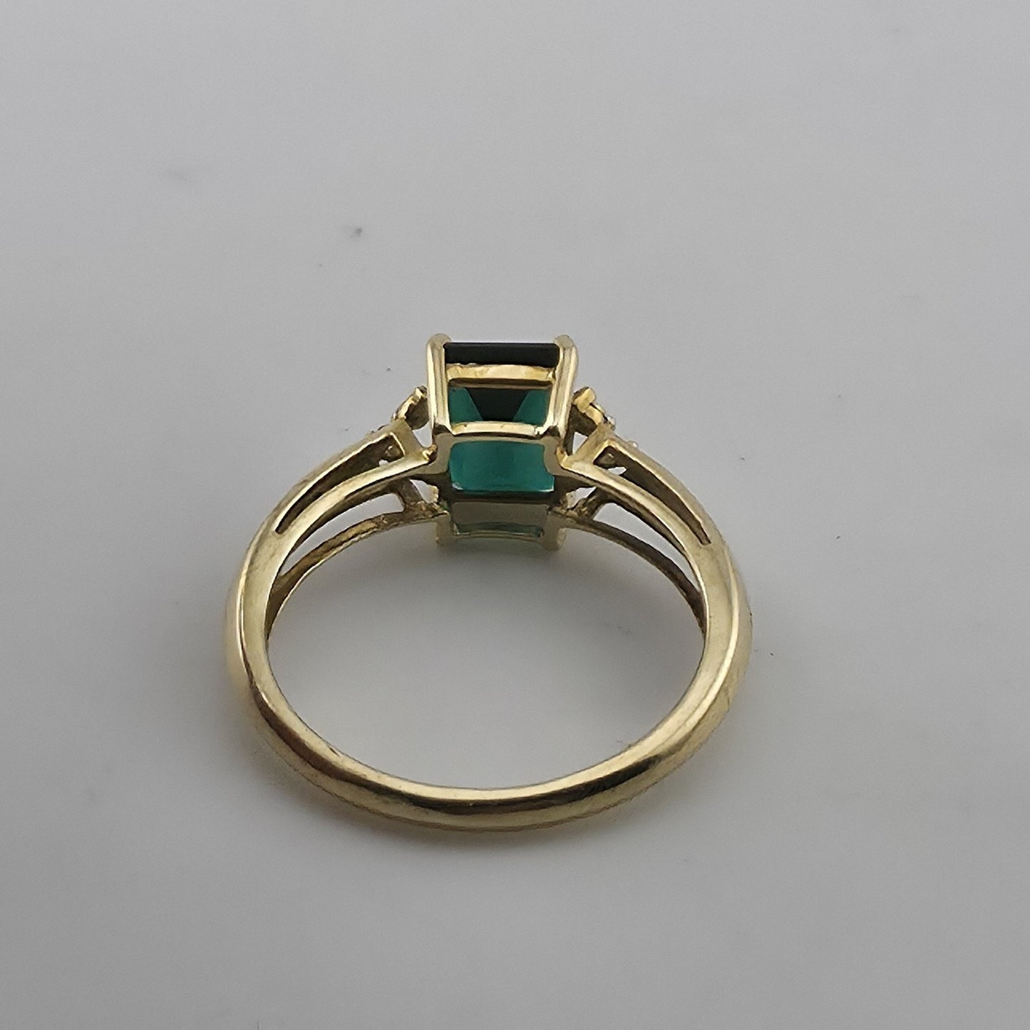 14K Yellow Gold Lab Emerald Ring Diamond Accents Size 6.75 Jewelry