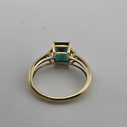 14K Yellow Gold Lab Emerald Ring Diamond Accents Size 6.75 Jewelry