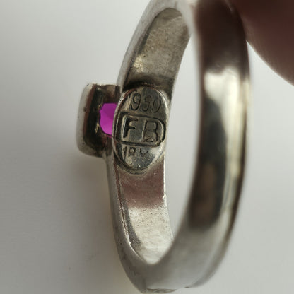 Sterling Silver 18K Gold Band Ruby Ring 6.25 FB Italy Two Tone Stackable Vintage